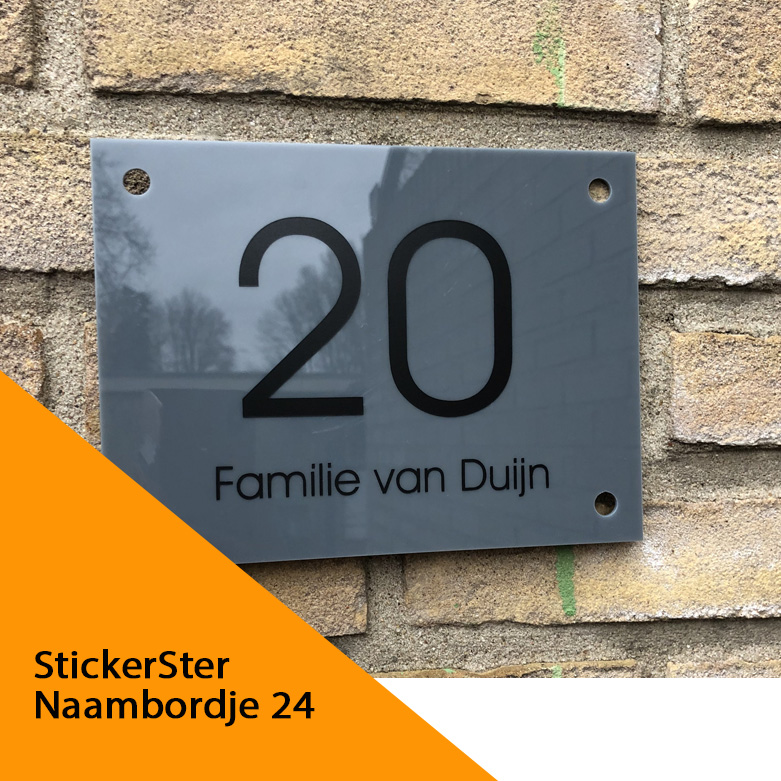 Antraciet naambordje 15×20 strak huisnummer naam eronder – Stickerster.nl