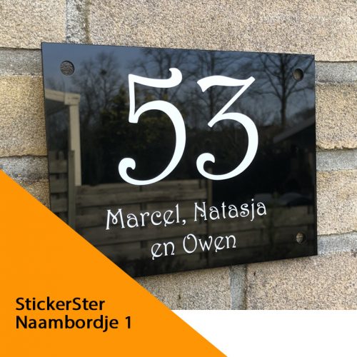 naambordje zwart 15x20 namen onder huisnummer